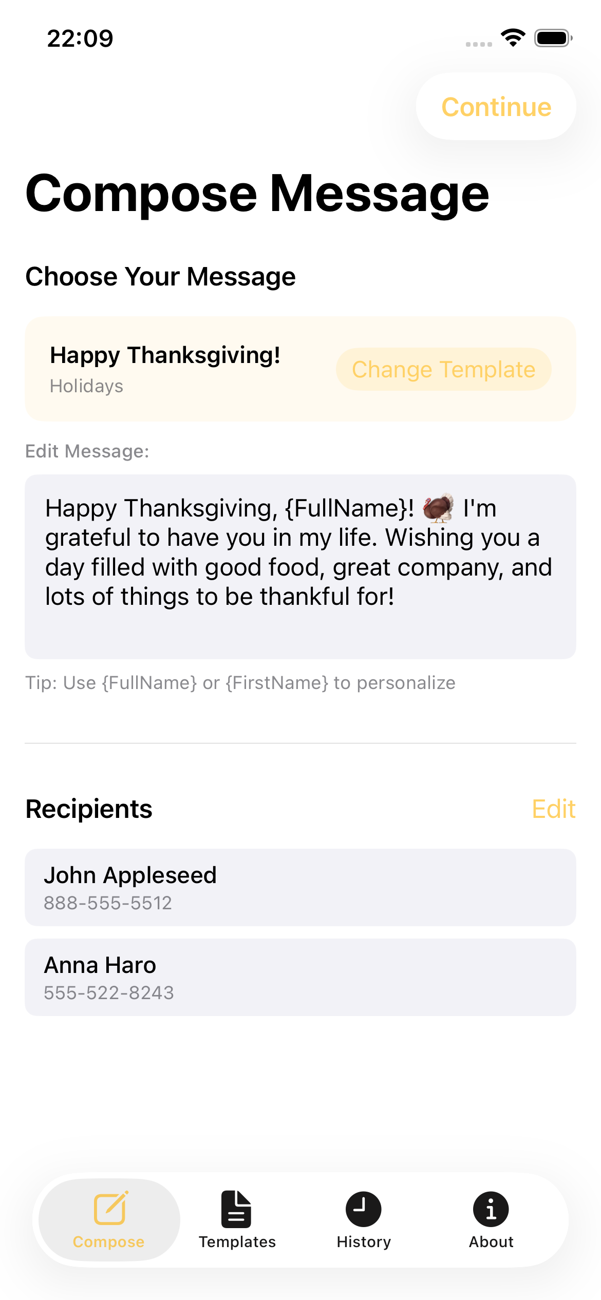 HolidayMessenger App Screenshot